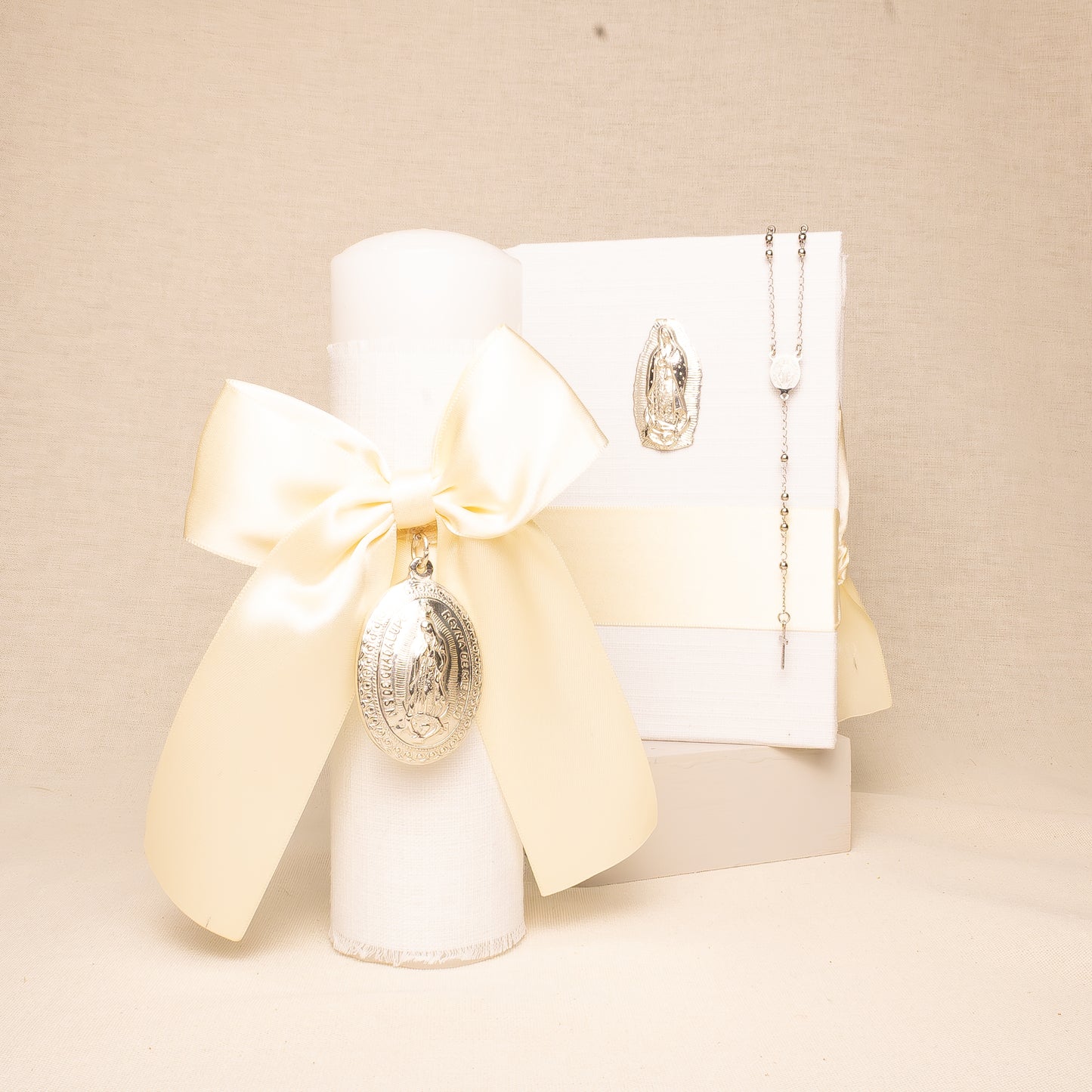 Kit Comunión Baño Plata VG Moño Listón Satín