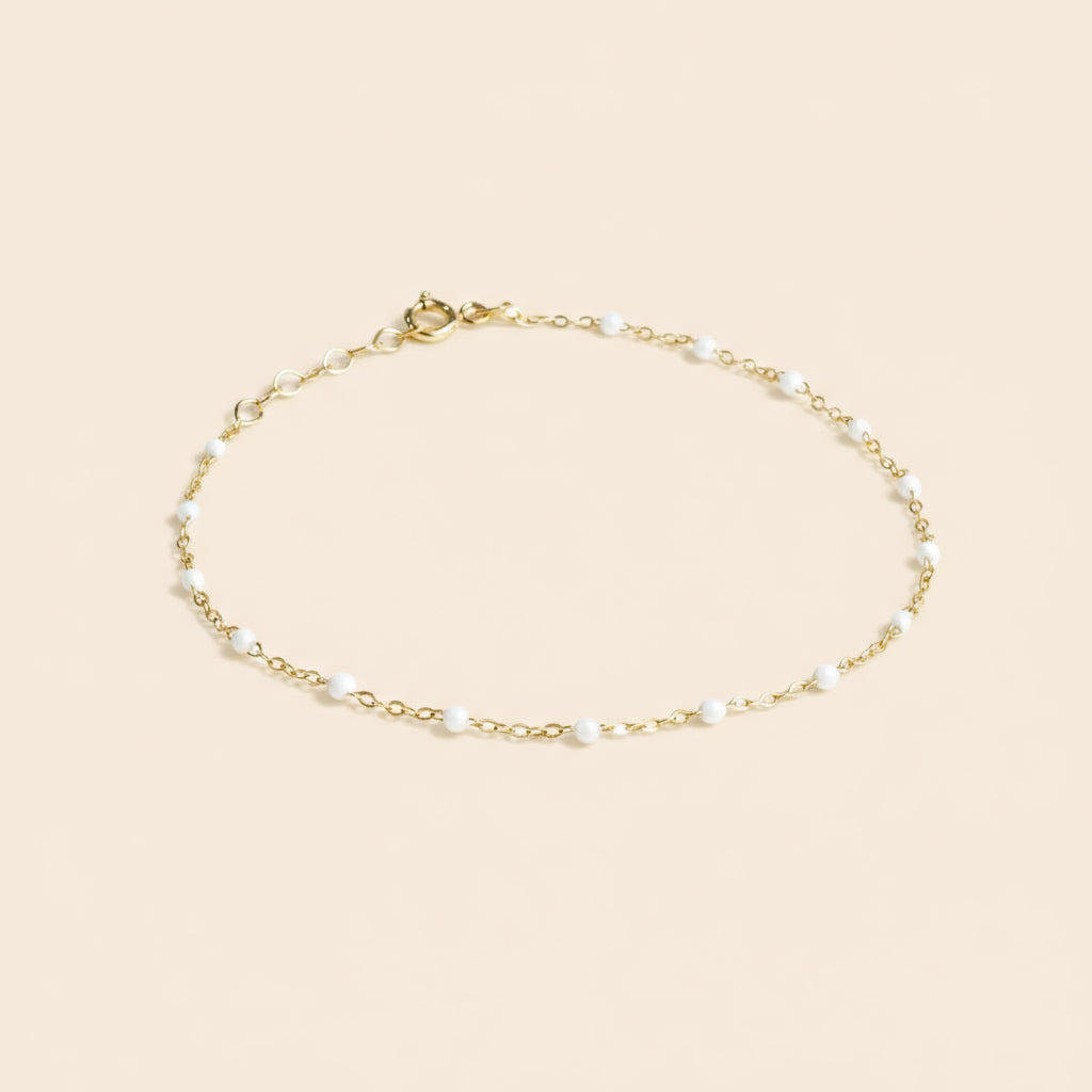 Pulsera Oro Amarillo 14k con Bolitas Ceramica 18 cm 0.7 g