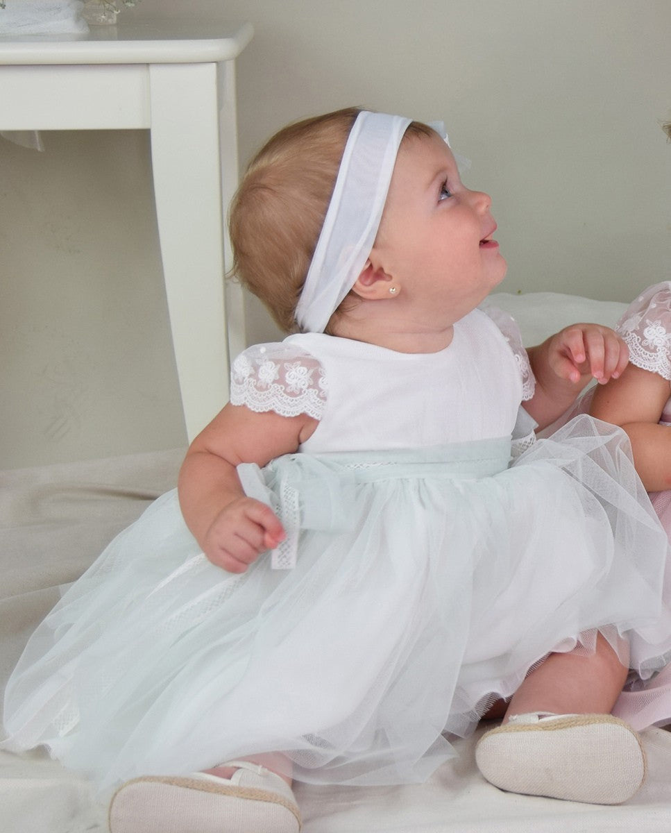 Vestido Bebé Blanco Con Tul de Color