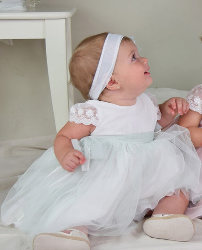 Vestido Bebé Blanco Con Tul de Color
