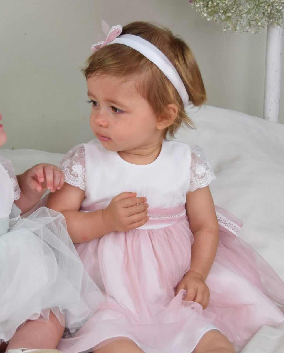 Vestido Bebé Blanco Con Tul de Color