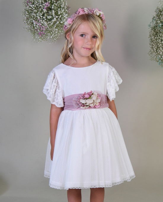 Vestido Infantil Blanco Con Tul de Color