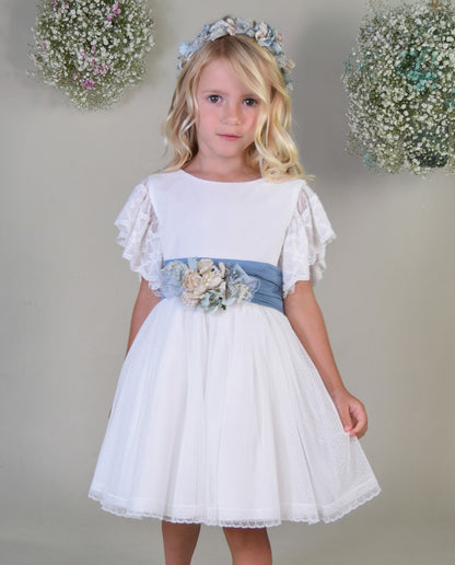 Vestido Infantil Blanco Con Tul de Color