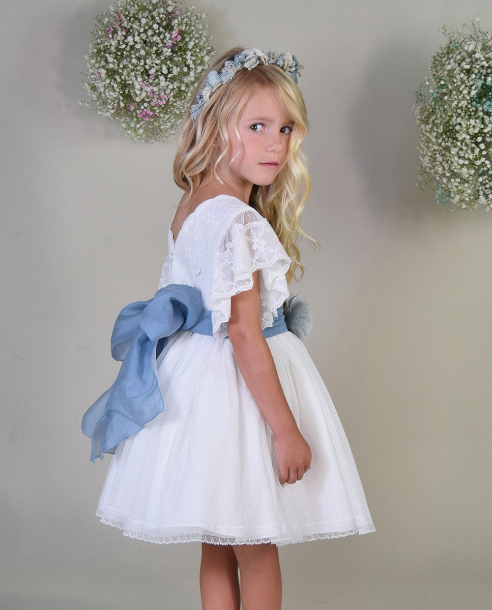 Vestido Infantil Blanco Con Tul de Color