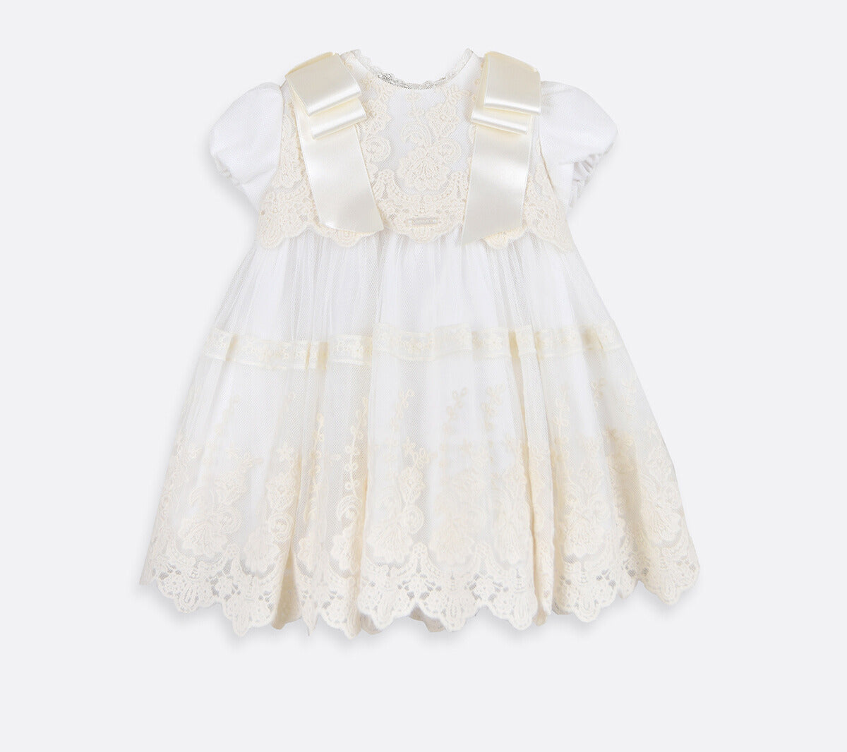 Vestido Bebé M/Corta en Tul Crudo