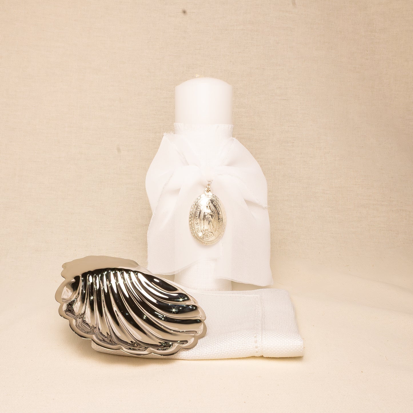 Kit Bautizo Baño Plata Moño Chiffon