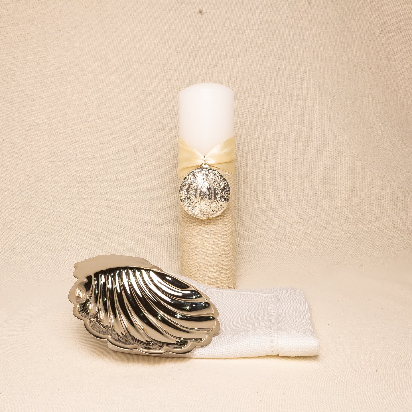 Kit Bautizo Baño Plata Lazo Satin