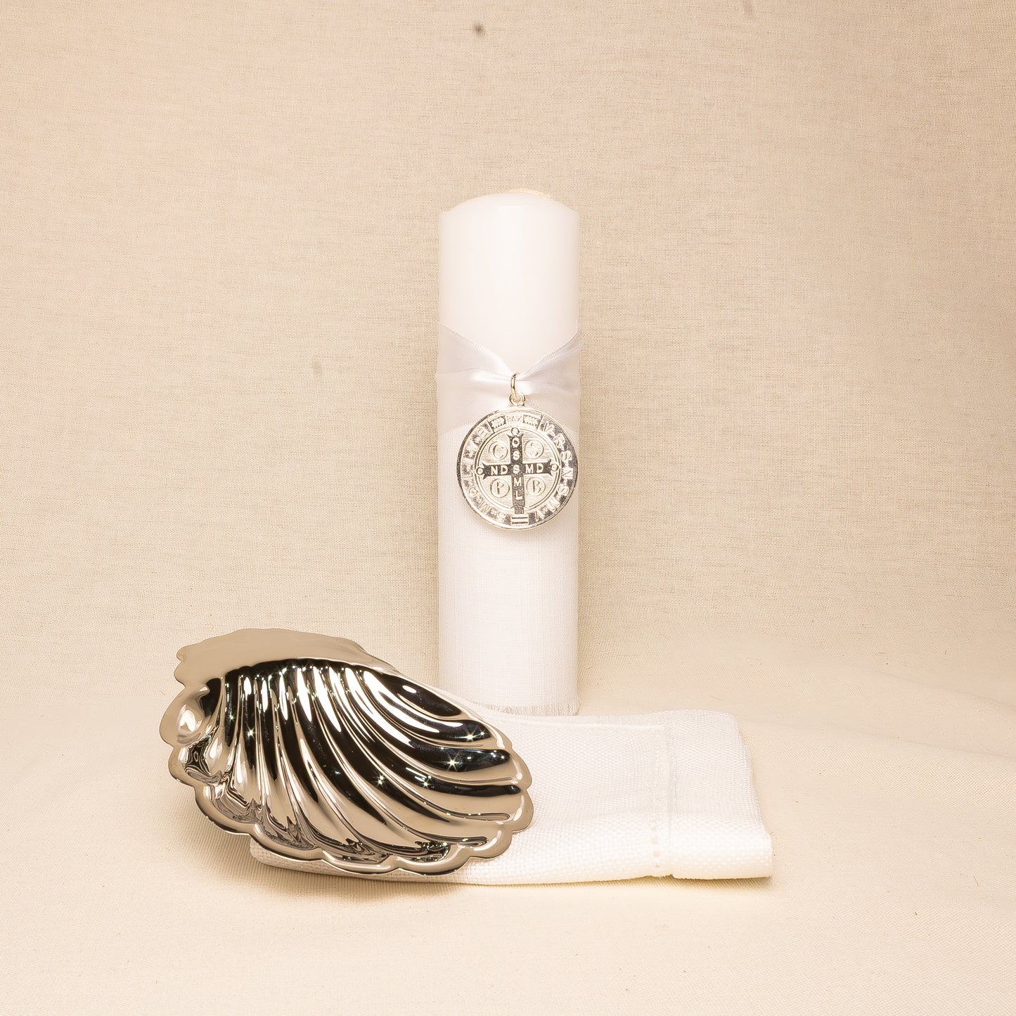 Kit Bautizo Baño Plata Lazo Satin