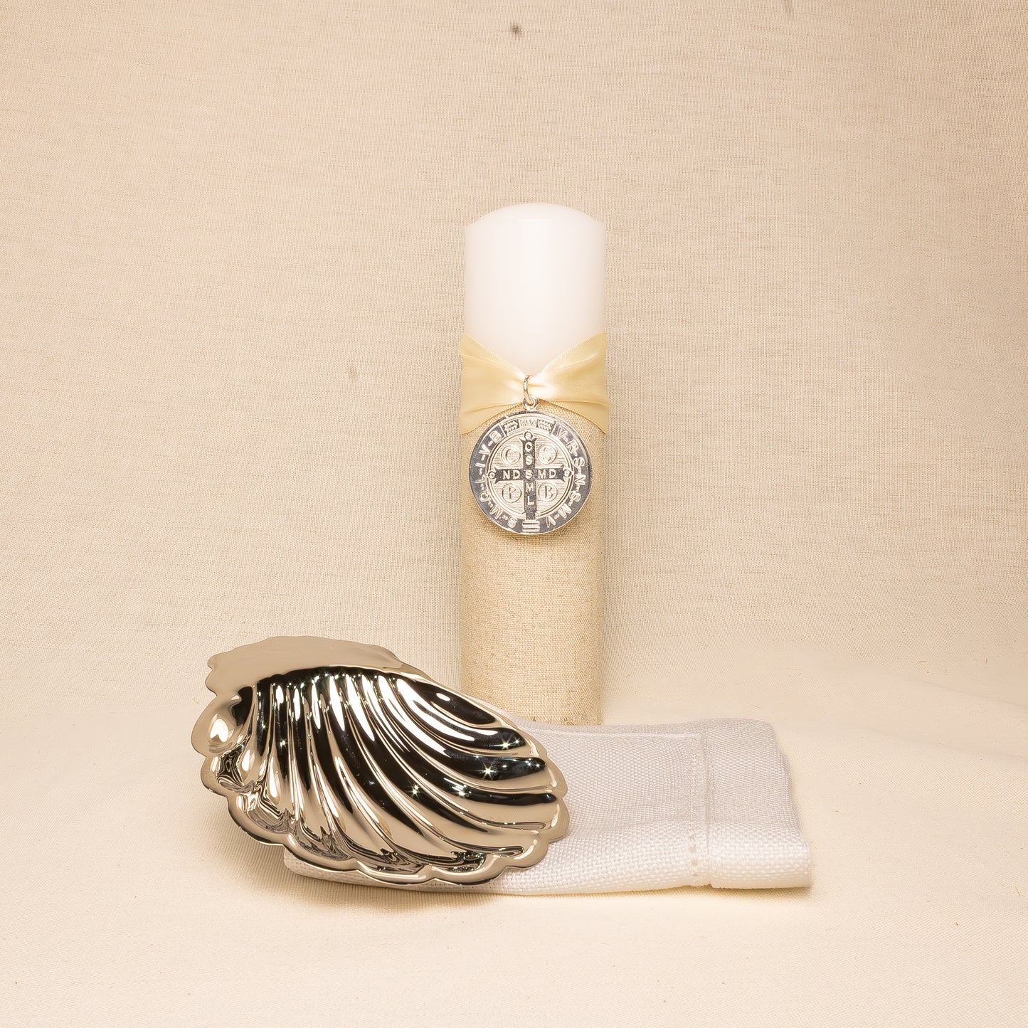 Kit Bautizo Baño Plata Lazo Satin