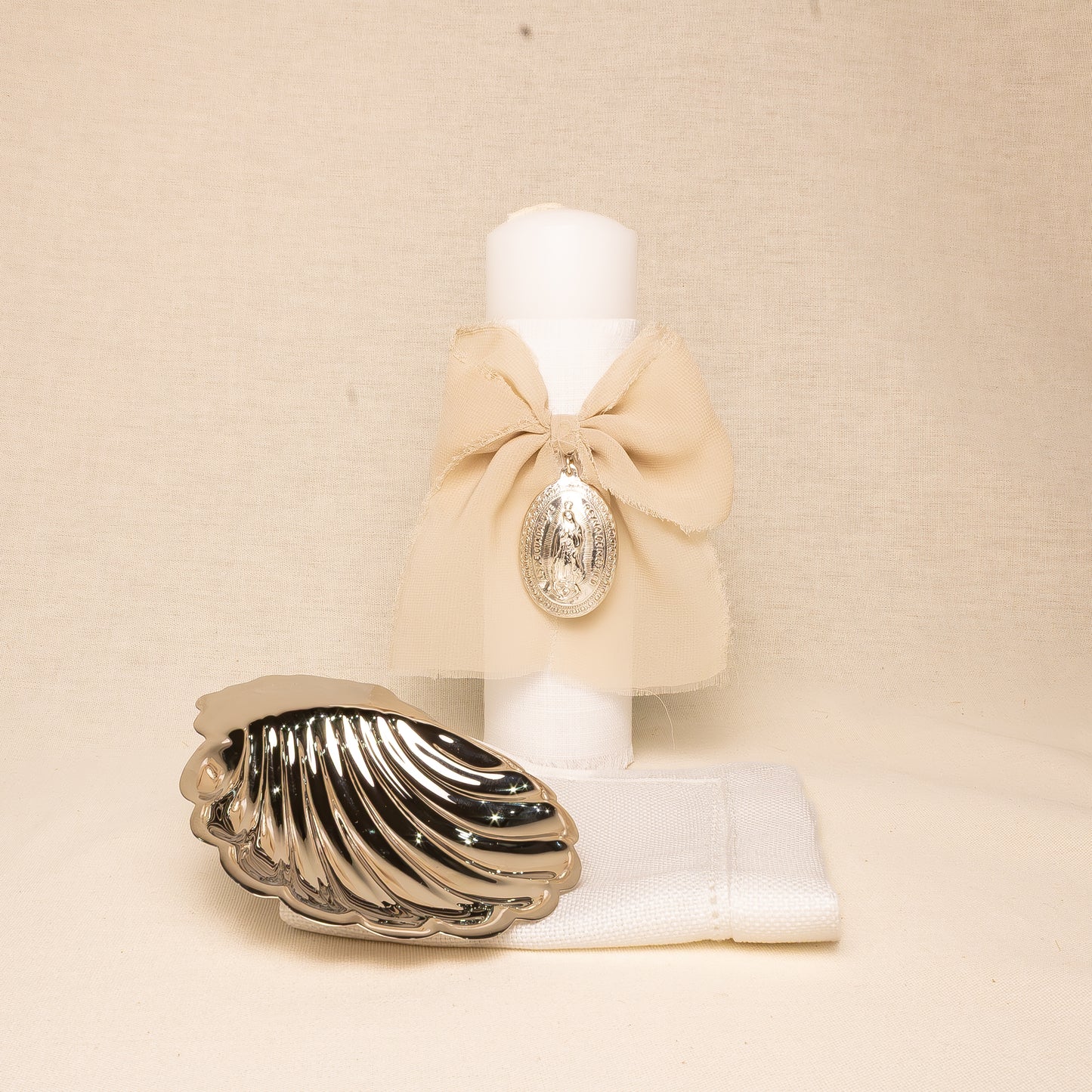 Kit Bautizo Baño Plata Moño Chiffon