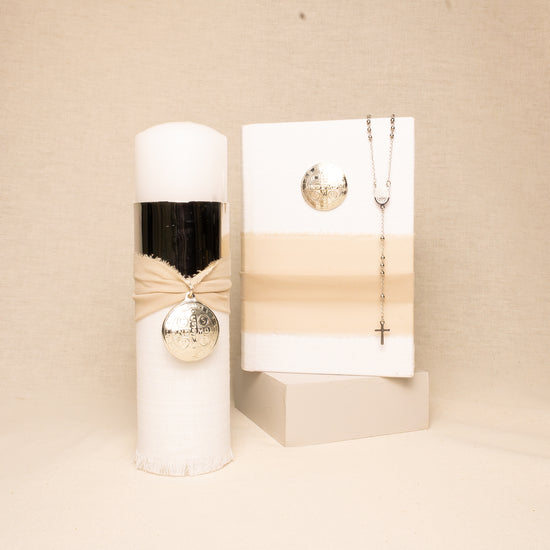 Kit Comunión Baño Plata Anillo Lazo Chiffon