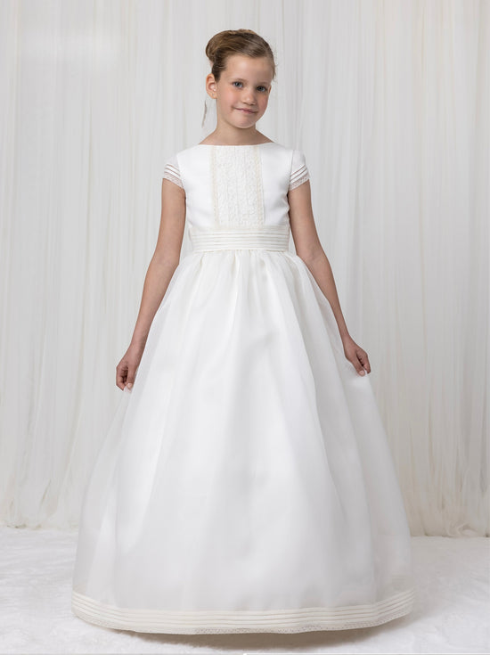 Vestido Comunión Beige Tira de Encaje Al Frente