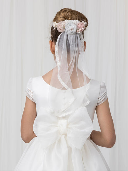 Vestido Comunión Beige Tira de Encaje Al Frente