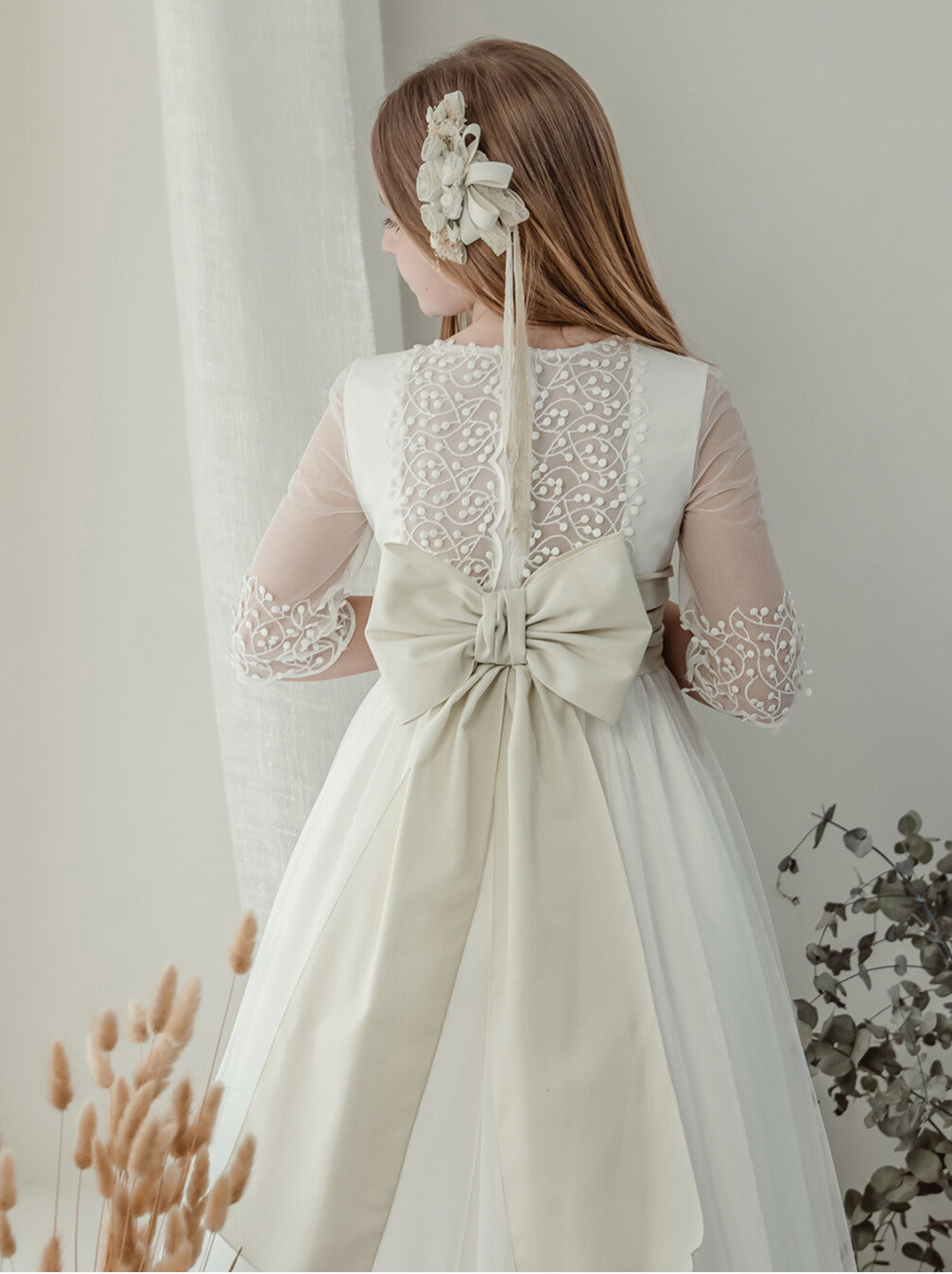 Vestido Comunión Crudo Tul Bordado