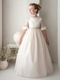 Vestido Comunión Rosa Tul Bordado