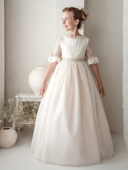 Vestido Comunión Rosa Tul Bordado
