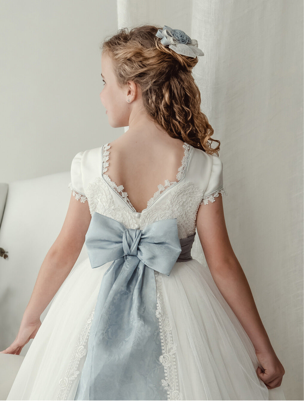 Vestido Comunión Azul Seda