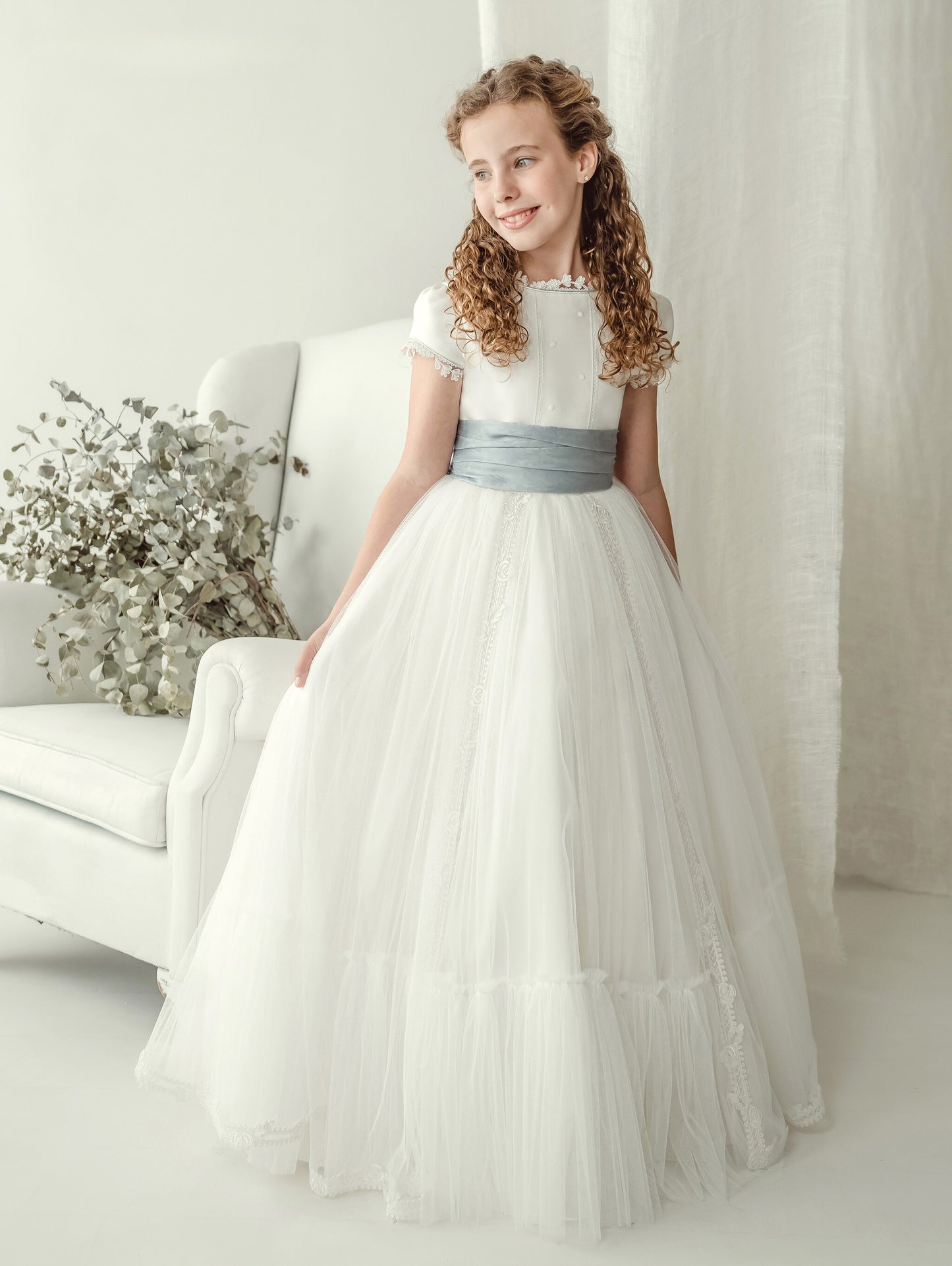 Vestido Comunión Azul Seda