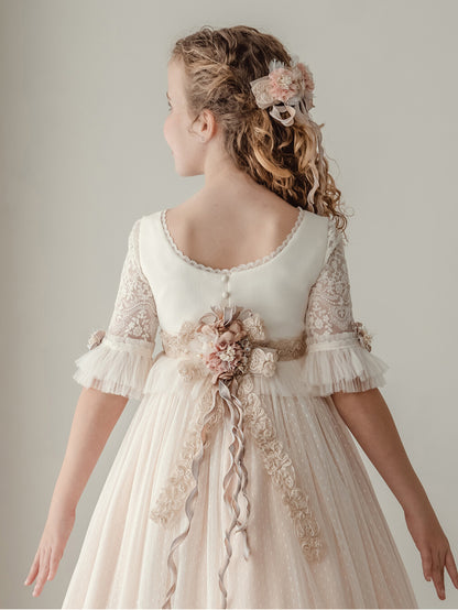 Vestido Comunión Rosa Bordado