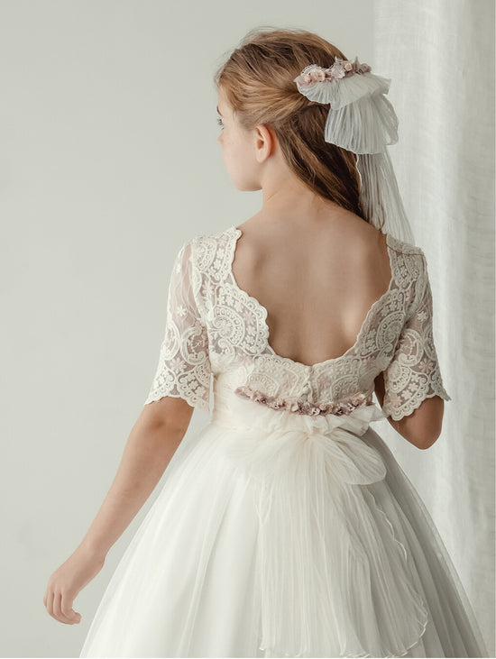 Vestido Comunión Beige2 Tul Bordado