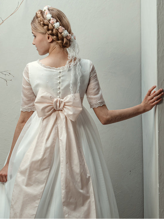 Vestido Comunión Crudo Tul Bordado