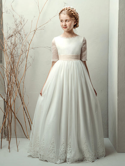 Vestido Comunión Crudo Tul Bordado