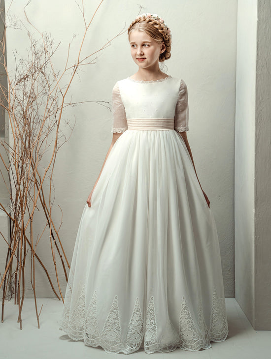 Vestido Comunión Crudo Tul Bordado