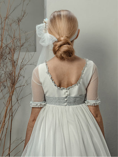 Vestido Comunión Azul Tul Encaje