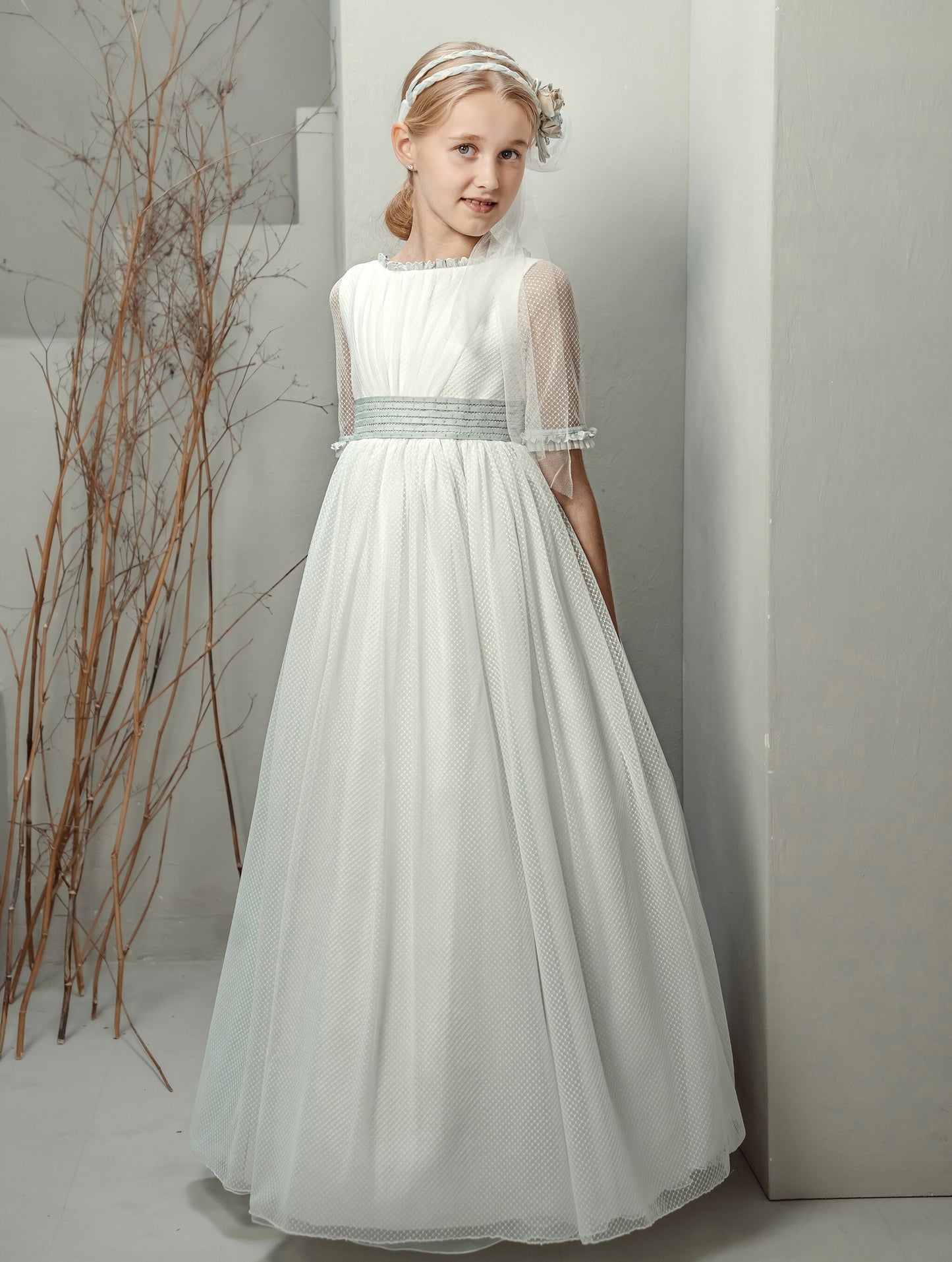 Vestido Comunión Azul Tul Encaje