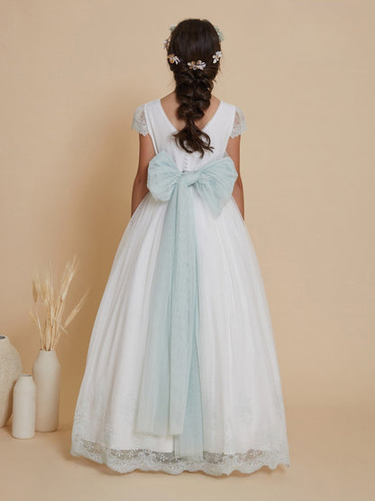 Vestido Comunión Manga Corta Y Lazo