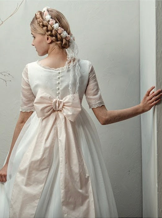 Vestido Comunión Crudo Tul Bordado