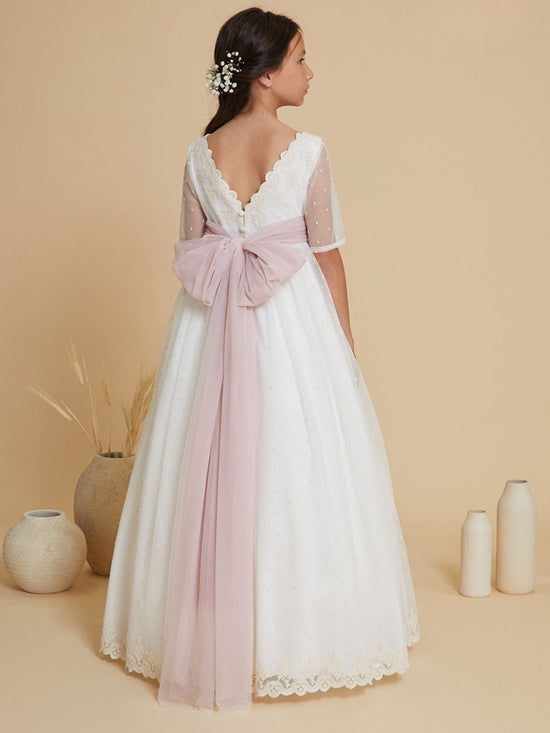 Vestido Comunión Beige-Rosa