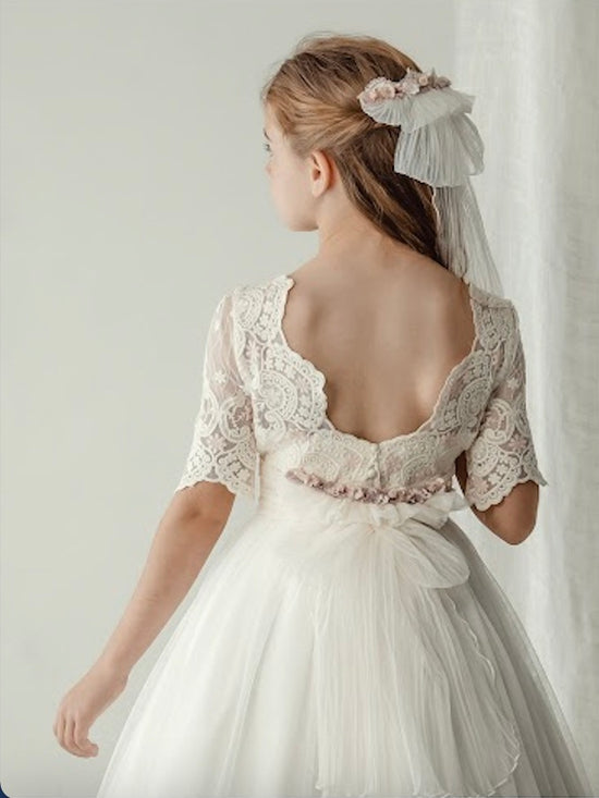 Vestido Comunión Beige2 Tul Bordado