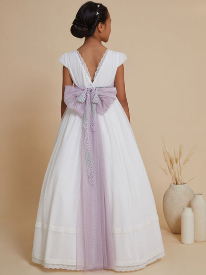Vestido Comunión Manga Corta Y Lazo