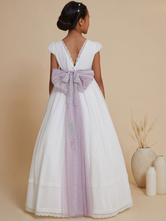 Vestido Comunión Manga Corta Y Lazo