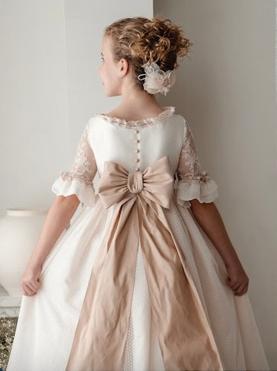 Vestido Comunión Rosa Tul Bordado