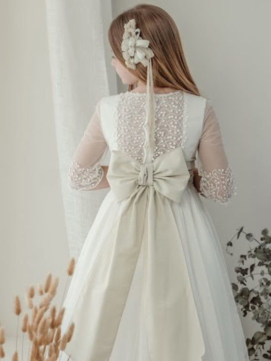 Vestido Comunión Crudo Tul Bordado