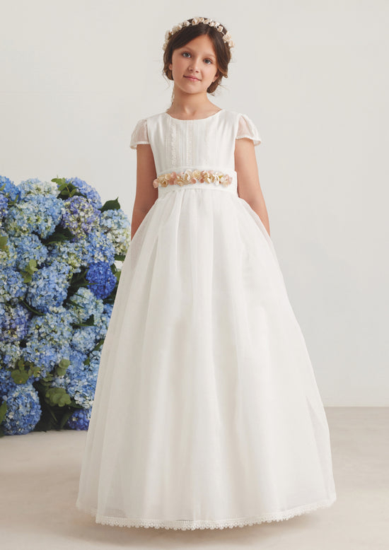 Vestido Comunión M/Corta en Organza Blanco