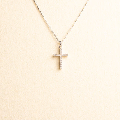 Cruz Oro Blanco Diamantes Med con cadena (INF) 14k