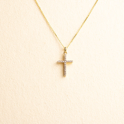 Cruz Oro Amarillo Diamantes 0.317 CT Gde con cadena (VAL) 14k