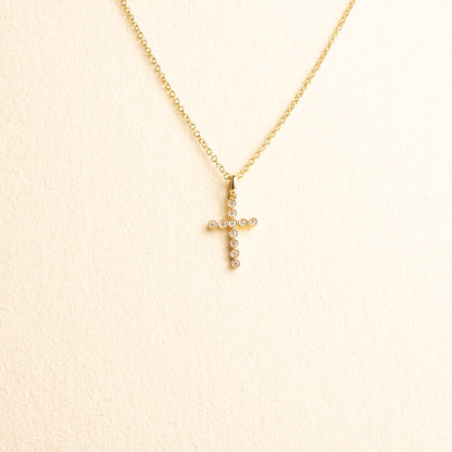 Cruz Oro Amarillo Diamantes 0.06 CT con Bisel Chica (INF) 14k