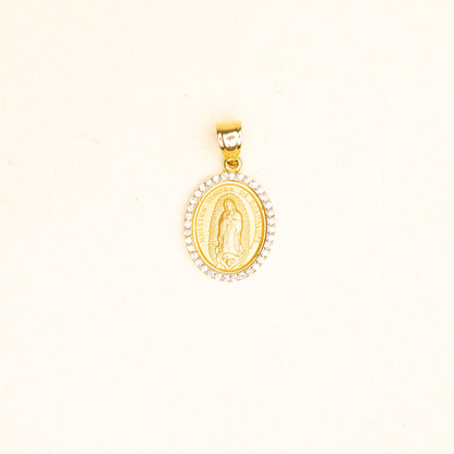 Medalla Oval Virgen de Guadalupe Oro 14k con Diamantes Gde