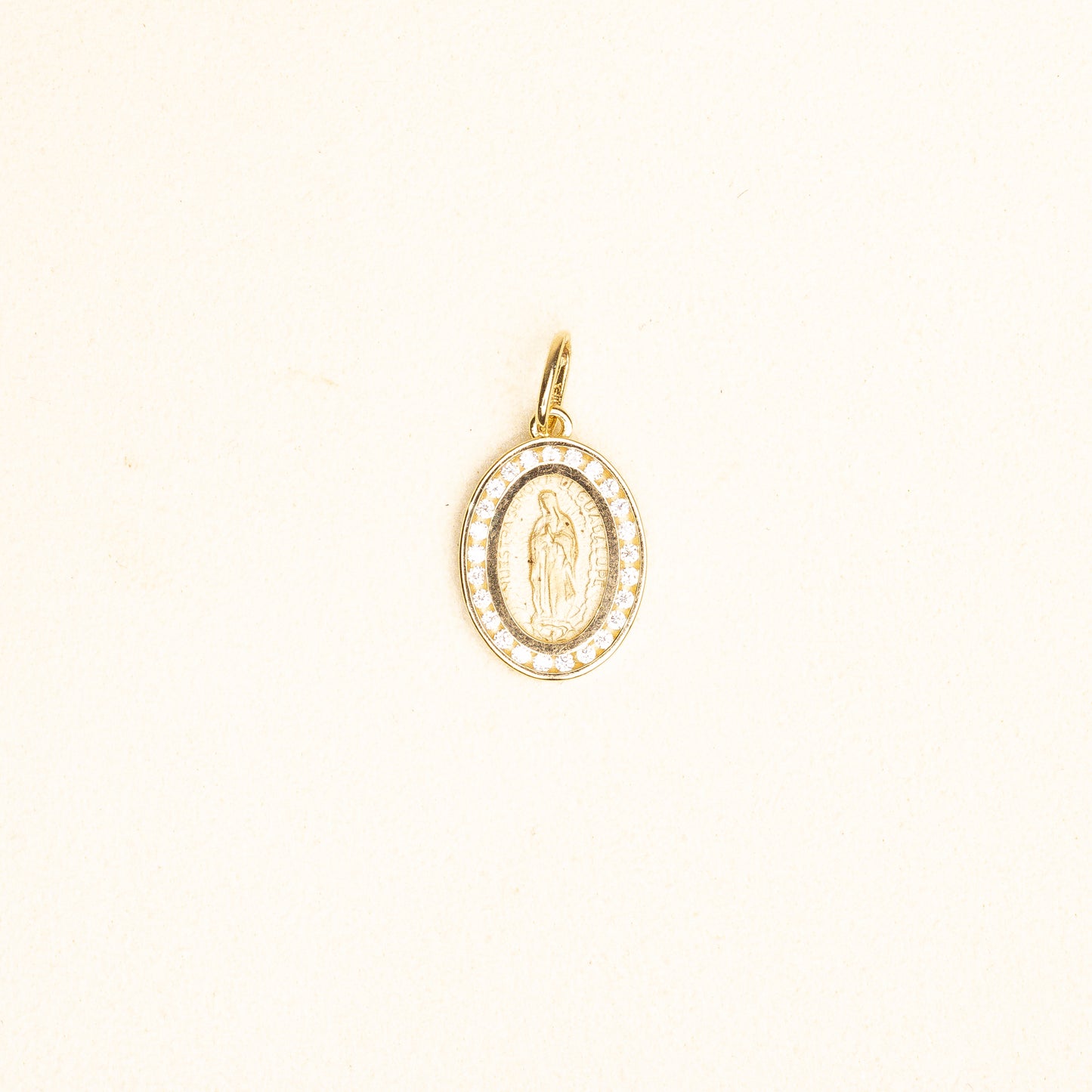 Medalla Oval Virgen Gpe Bisel Oro Amarillo 14k con Circonia Med