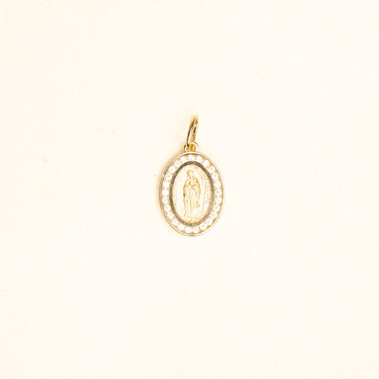 Medalla Oval Virgen Gpe Bisel Oro Amarillo 14k con Circonia Med