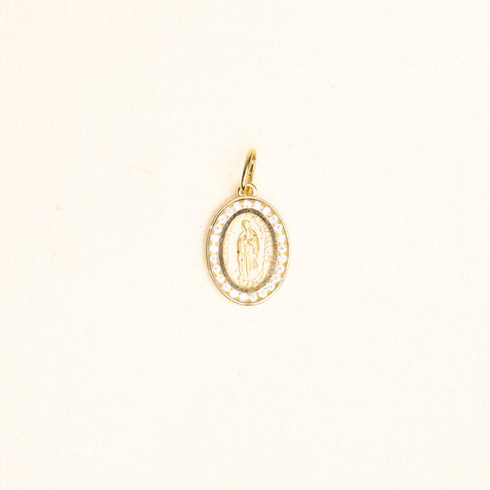 Medalla Oval Virgen Gpe Bisel Oro Amarillo 14k con Circonia Med