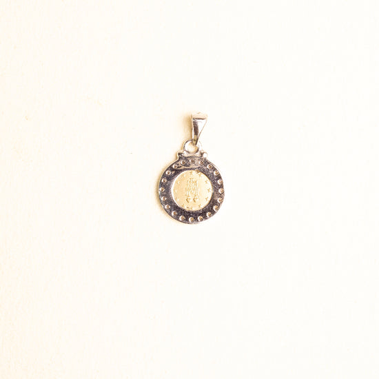 Medalla Rd Virgen Gpe Bisel Oro Blanco 14k con Circonia Chica