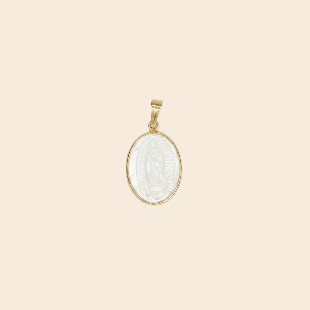 Medalla Virgen Gpe Oval Madre Perla Med A Oro 14k