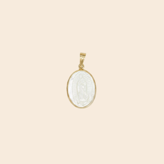 Medalla Virgen Gpe Oval Madre Perla Med A Oro 14k
