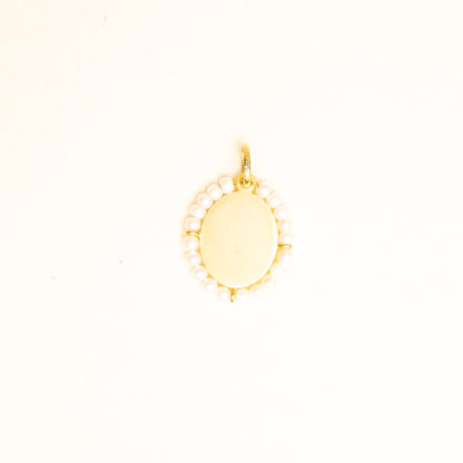 Medalla Virgen Gpe Oval Italiana Oro Mate 14k y Perlas Gde