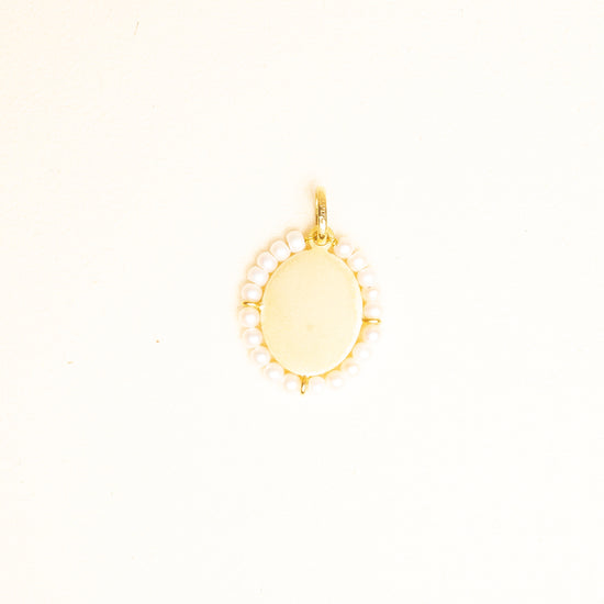 Medalla Virgen Gpe Oval Italiana Oro Mate 14k y Perlas Gde